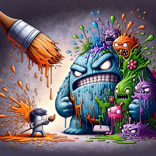 Stress vs. Art — a wellness humor illustration